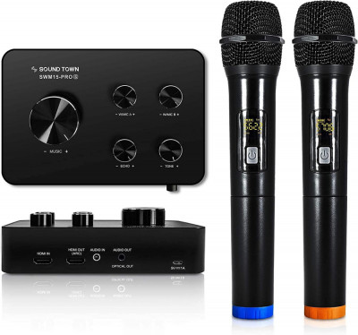 Sistem de mixare Karaoke cu microfon wireless Snd Town cu HDMI ARC, optic, AUX, foto