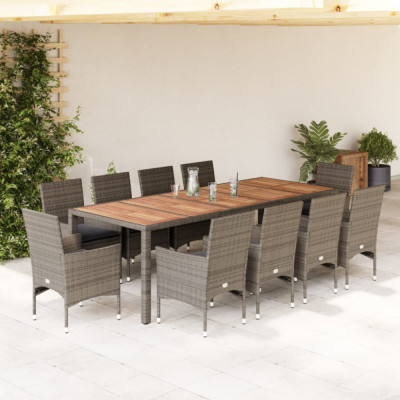 vidaXL Set mobilier grădină perne 11 piese gri poliratan/lemn acacia foto