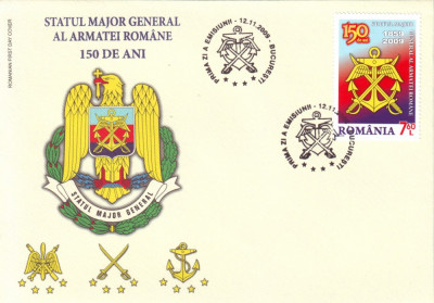 2009 Romania, FDC Statul Major al Armatei Romane 150 ani LP 1849, plic prima zi foto