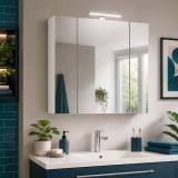 Dulap baie cu oglinda Celine, PAL, iluminare led, 80 cm, 3 usi, 3 rafturi, soft close, alb