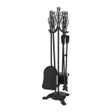 Cumpara ieftin Set accesorii semineu, suport cu 4 piese, nichelate, 66 cm&nbsp;, Strend Pro