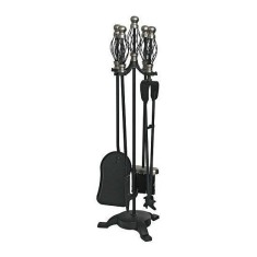 Set accesorii semineu, suport cu 4 piese, nichelate, 66 cm&nbsp;