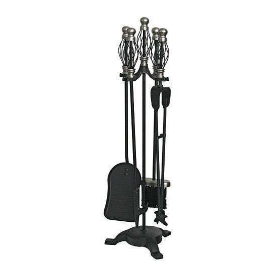 Set accesorii semineu, suport cu 4 piese, nichelate, 66 cm&nbsp;
