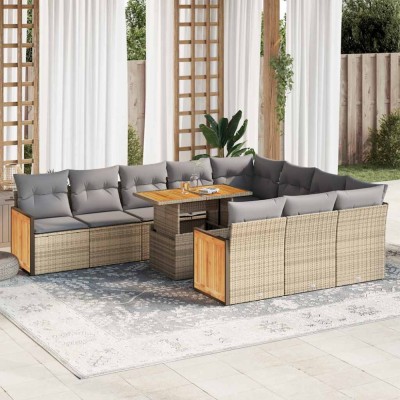 vidaXL Set canapele grădină perne 11 piese bej, poliratan/lemn acacia 3327762 foto