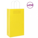 Cumpara ieftin Pungi de h&acirc;rtie 250 buc cu m&acirc;nere galbene 21x11x36 cm