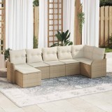 vidaXL Set de canapele pentru grădină 7 pcs Bej și alb Rattan poli