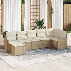 vidaXL Set de canapele pentru grădină 7 pcs Bej și alb Rattan poli 3354460