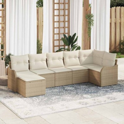 vidaXL Set de canapele pentru grădină cu pernă 7 pcs Bej Rattan poli 3345791 foto