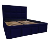 Pat tapitat Premium, 140/200 cm, bleumarin 263, cu somiera metalica rabatabila si spatiu de depozitare