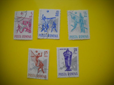 HOPCT LOT NR 190 CAMPIONATUL EURO VOLEI -1963-5 TIMBRE VECHI-STAMPILAT ROMANIA foto