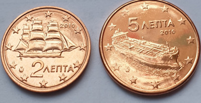 Set 2, 5 euro cents 2010 Grecia, unc, km#182, 183 foto