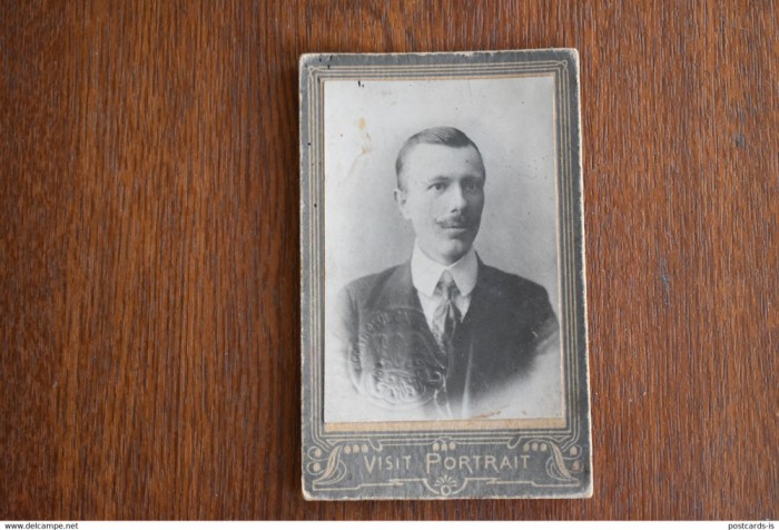 Fotografie CDV atelier romanesc visit portrait barbat legitimatie CFR