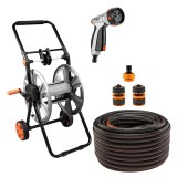 Furtun de gradina, NEO, cu pistol de stropit, carucior cu tambur, accesorii, 6 straturi, 1/2&quot;, 50 m