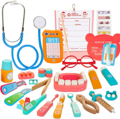 Kit Medic pentru Copii, 39 Piese Pretend Play Kit Medical Dentist cu Steth foto