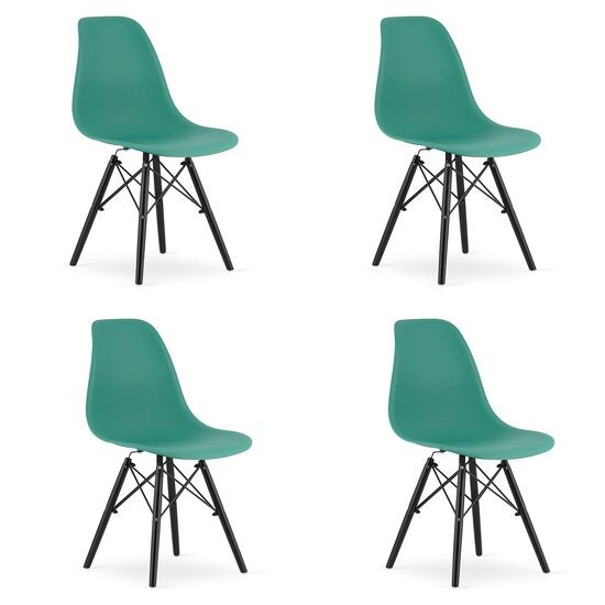 Set 4 scaune stil scandinav, Artool, Osaka, PP, lemn, verde si negru, 46x54x81 cm