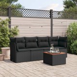 Set mobilier de grădină cu perne, 5 piese, negru, poliratan