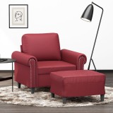 vidaXL Fotoliu canapea cu taburet, roșu vin, 60 cm, piele ecologică