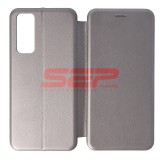 Husa Flip Round Huawei P Smart 2021, Piele Ecologica, Gri Fossil