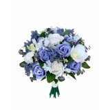 Buchet mediu personalizabil cu trandafiri, eucalipt, hortensie si orhidee (Alb, Indigo) - Copie