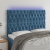 Tăblie de pat cu LED, albastru &icirc;nchis, 144x7x118/128cm, catifea