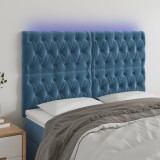 VidaXL Tăblie de pat cu LED, albastru &icirc;nchis, 144x7x118/128cm, catifea