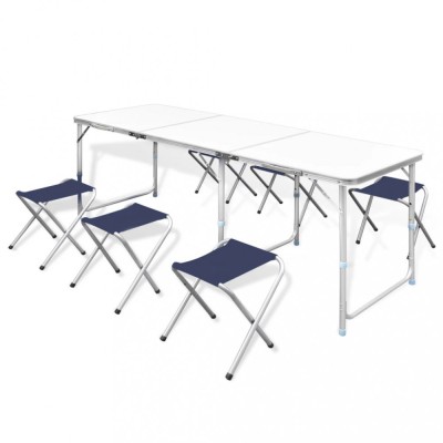 Set camping masă reglabilă și 6 scaune 180 x 60 cm foto
