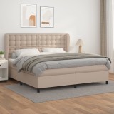 vidaXL Pat continental cu saltea, cappuccino, 200x200 cm, piele eco 3129056