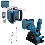 Bosch GNF 35 CA + GRL 400 H - Freza pentru caneluri beton 1400 W 150 mm valiza plastic + Nivela laser rotativa 20 m +/-0.08 mm/m 600 rot/min receptor