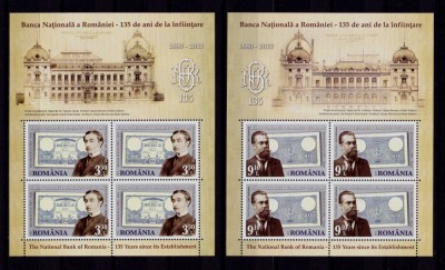 ✅RO 2015 ,LP 2079c &amp;quot;135 ani infiintarea BNR &amp;quot; minicoala de 4 marci+manseta, MNH foto