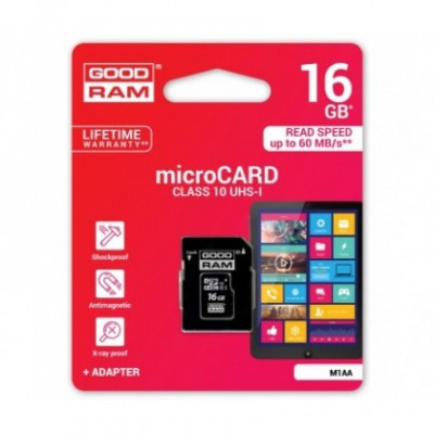 Card de Memorie MicroSDHC cu Adaptor SD Goodram M1AA UHS-I, 16Gb Clasa 10 Blister foto