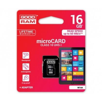 Card de Memorie MicroSDHC cu Adaptor SD Goodram M1AA UHS-I, 16Gb Clasa 10 Blister