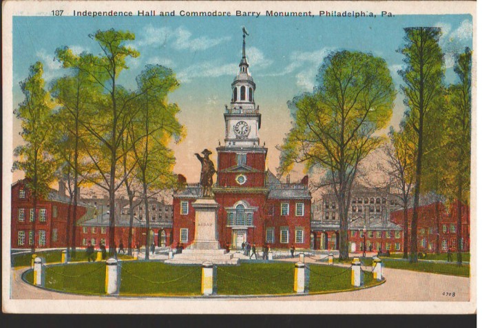 CPIB 16711 CARTE POSTALA - INDEPENDENCE HALL AND COMMODORE BARRY PHILADELPHIA
