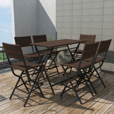 Set mobilier exterior pliabil, 7 piese, maro, otel, poliratan