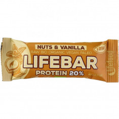 Baton Proteic cu Nuci si Vanilie Fara Gluten Raw Bio 47 grame LifeBar foto