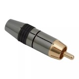 Mufa RCA Tata, Contact Aurit, Cablu Max 8mm, Inel Negru, Audio HiFi