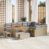 Set de 12 Piese pentru Grădină cu Perne Bej din Ratan Polimeric Acacia, vidaXL