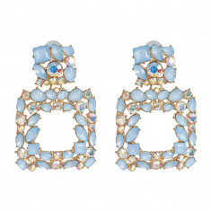 Cercei Violet, albastri, decorati cu pietre, model geometric - Colectia Glamour foto