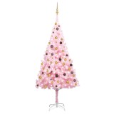 Brad Crăciun pre-iluminat cu set globuri, roz, 240 cm, PVC