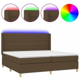 Cumpara ieftin Pat cu arcuri, saltea si LED, maro inchis, 200x200 cm, textil