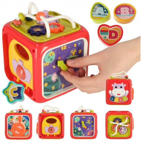 Cub educativ senzorial, sortator interactiv de blocuri pentru bebelusi