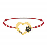 Paw Lover - Bratara personalizata inimioara si labuta din argint placat cu aur galben 24K - snur