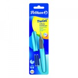 Stilou twist frosted blue, cu grip ergonomic, 2 rezerve albastre, blister, Pelikan