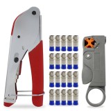 Kit instalator cablu CATV, TL-H518A, cleste dezizolat cablu, cleste compresie mufe F si 20 mufe F mama