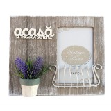 Rama Foto Lemn cu Lavanda si Grilaj, 10x15 cm, Multicolor, Decor Acasa, Stil Clasic, Cadou Nunta