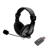 CASTI Spacer, cu fir, standard, utilizare multimedia, microfon pe brat, conectare prin adaptor USB 2.0 sau Jack 3.5 mm x 2, negru, &quot;SPK-222-USB&quot;,(timb