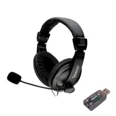 CASTI Spacer, cu fir, standard, utilizare multimedia, microfon pe brat, conectare prin adaptor USB 2.0 sau Jack 3.5 mm x 2, negru, &amp;quot;SPK-222-USB&amp;quot;,(timb foto