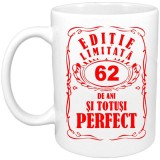 Cana alba personalizata &quot;Editie limitata-62 ani&quot;, INOVATIX&reg;️. 330ml
