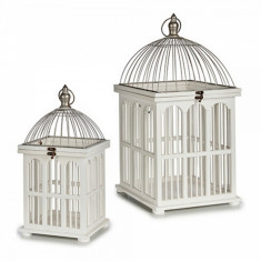 Set 2 colivii decorative Cage Squared, Gift Decor, 30 x 30 x 60 cm, lemn/metal, alb