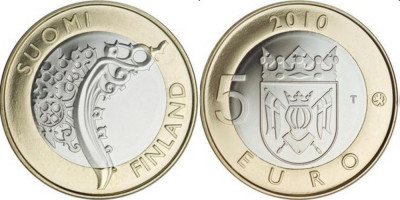 Finlanda moneda comemorativa 5 euro 2010 - Regiunea Proper - UNC foto