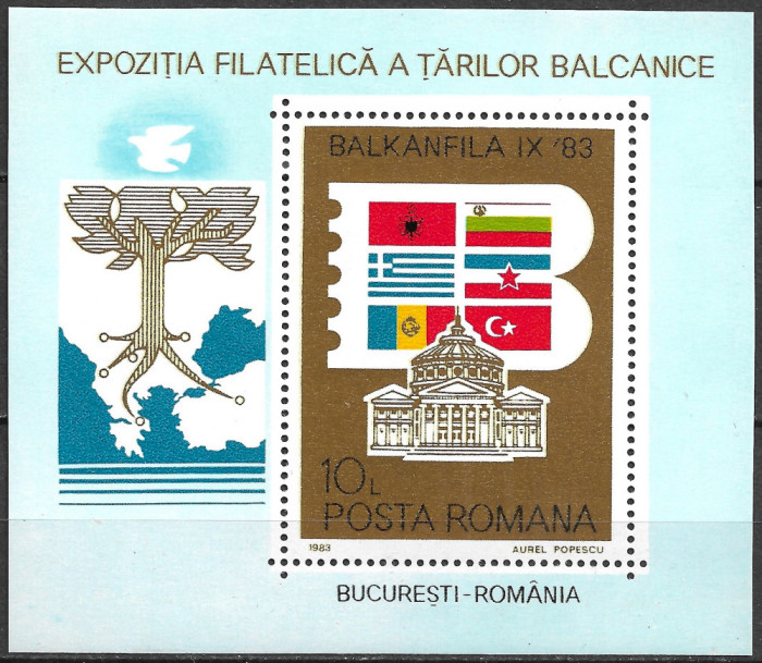ROM&Acirc;NIA 1983 - LP 1089 - EXPOZIȚIA FILATELICĂ BALKANFILA &#039;83 - COLIȚĂ MNH